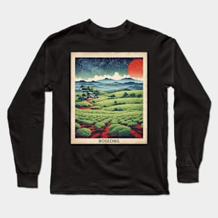 Boseong Green Tea Field South Korea Travel Tourism Retro Vintage Art Long Sleeve T-Shirt